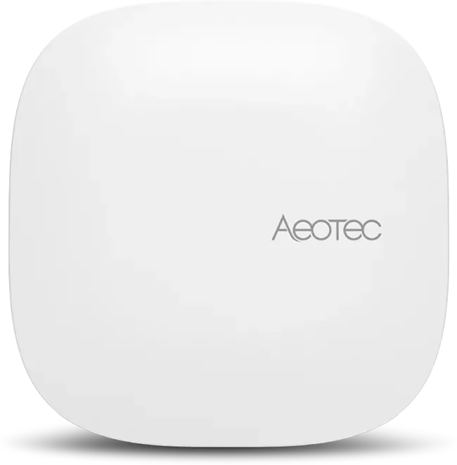 Aeotec Smart Home Hub 2 with its white rounded-square enclosure