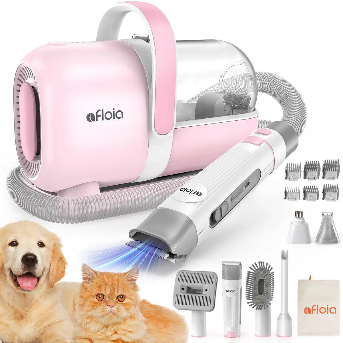 Pink Afloia LM1 with hose, rechargeable clipper and included grooming heads