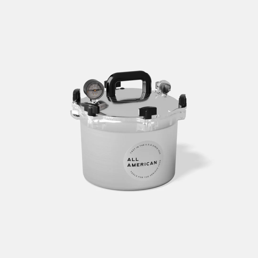 All American 910 smaller cast-aluminum pressure canner with a clamped lid