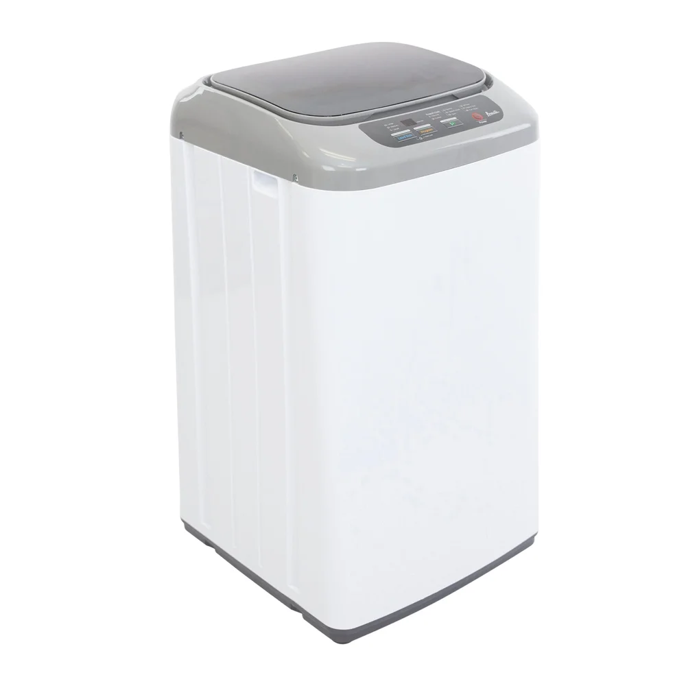 Avanti CTW84X0W-IS white compact washer with gray lid and front controls