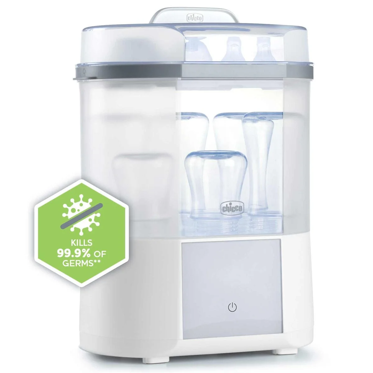 Chicco Advanced Sterilizer and Dryer with clear bottle chamber and digital controls