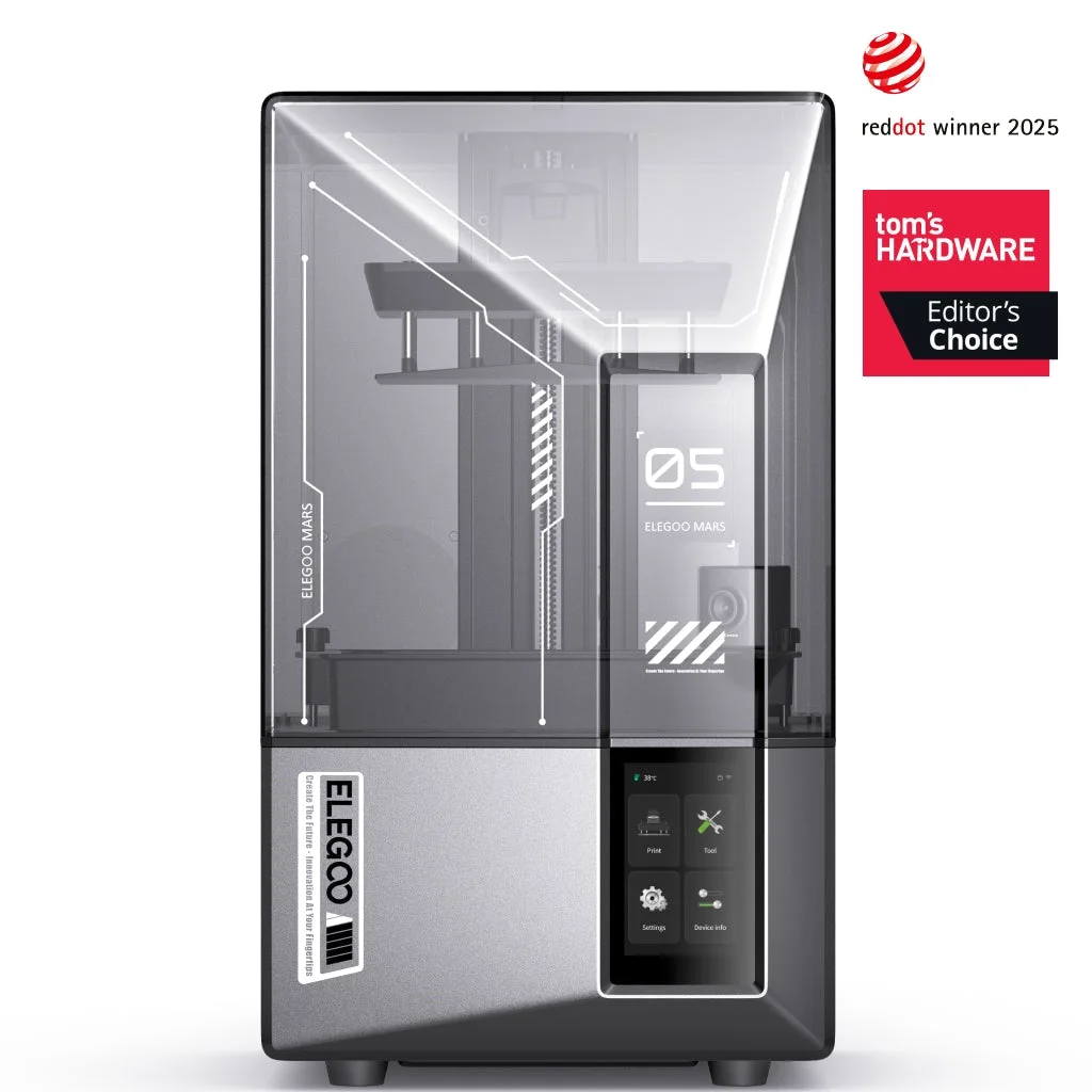 ELEGOO Mars 5 Ultra resin printer with smoky gray cover and front touchscreen
