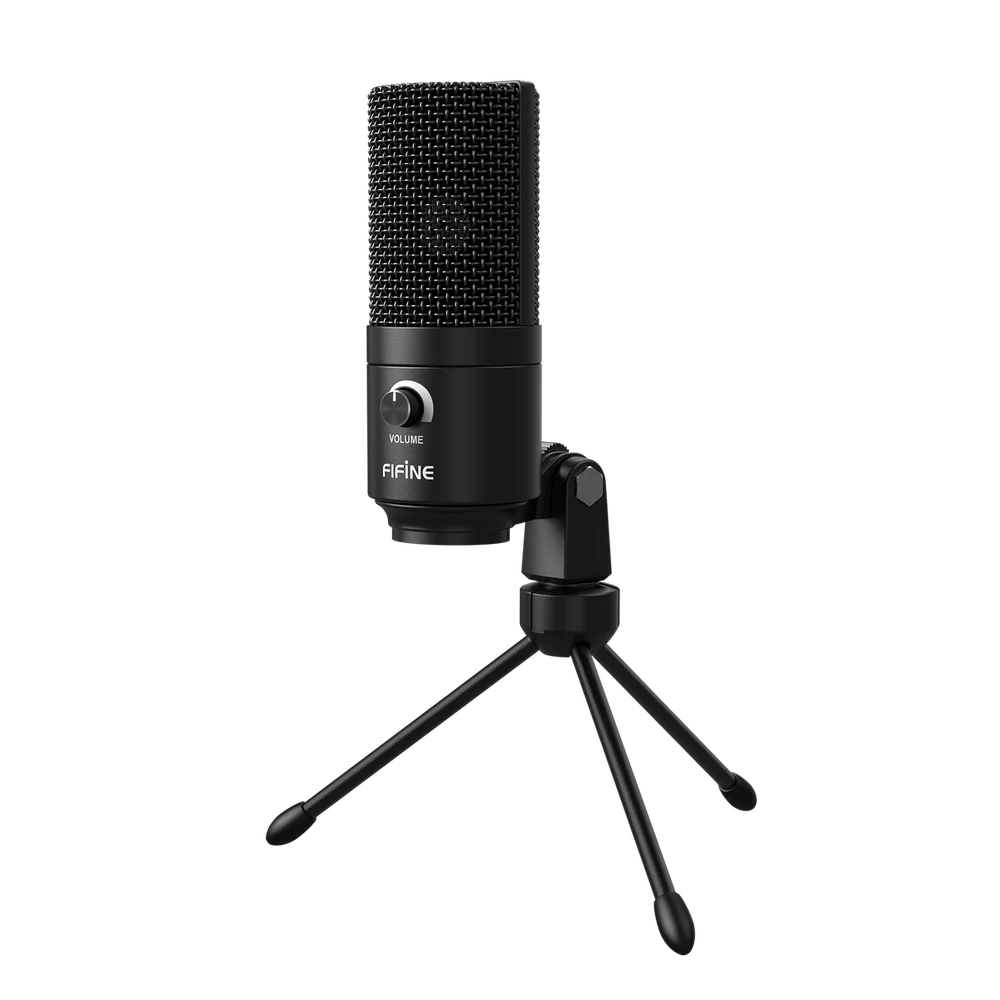 FIFINE K669B black microphone with tripod stand