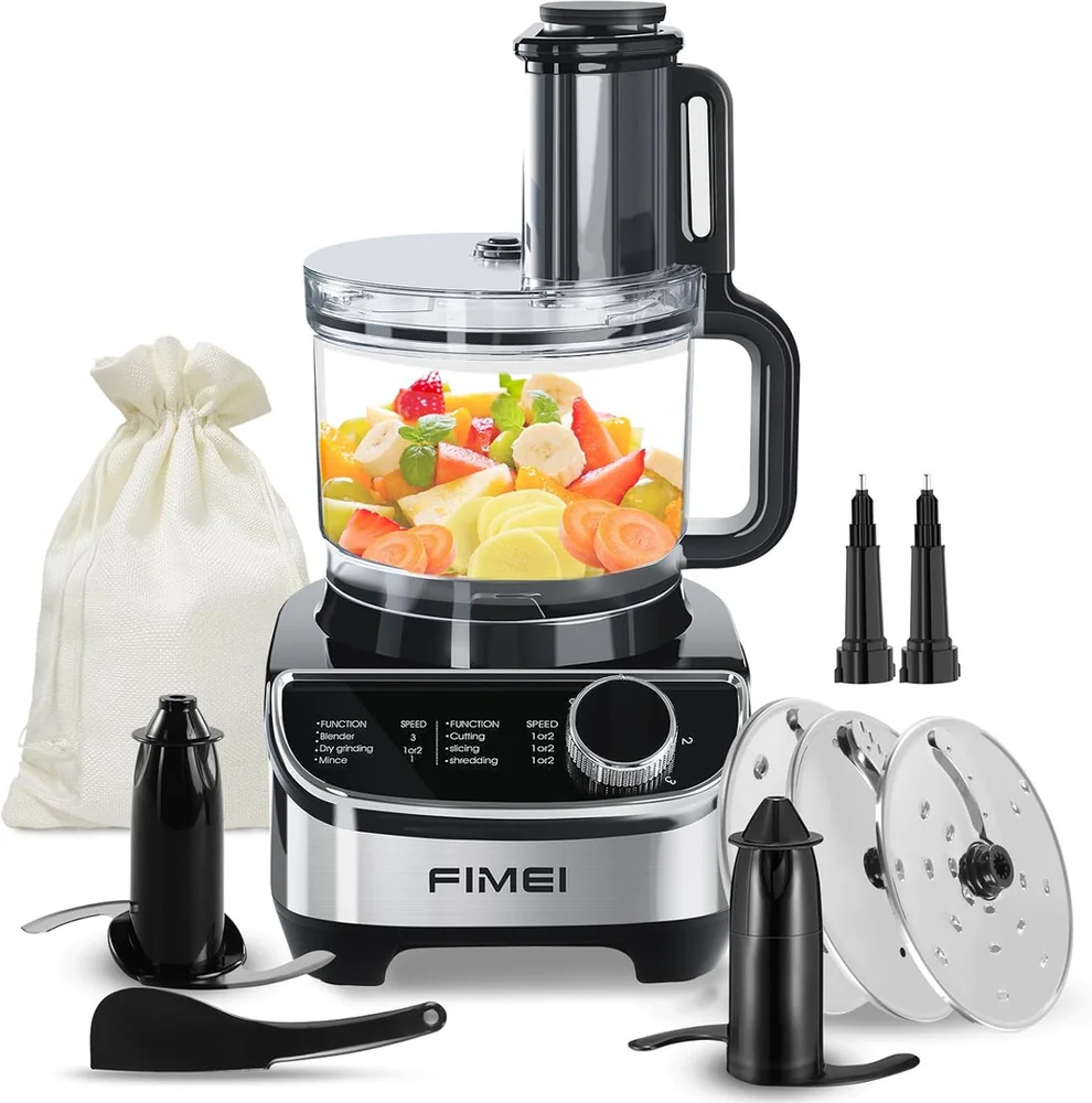 FIMEI 12-cup food processor with chopping blades and slicing discs