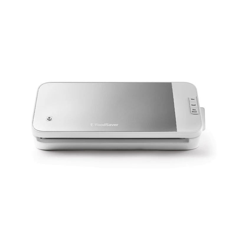 FoodSaver VS2150 white and silver vacuum sealer with its lid closed and controls on the right