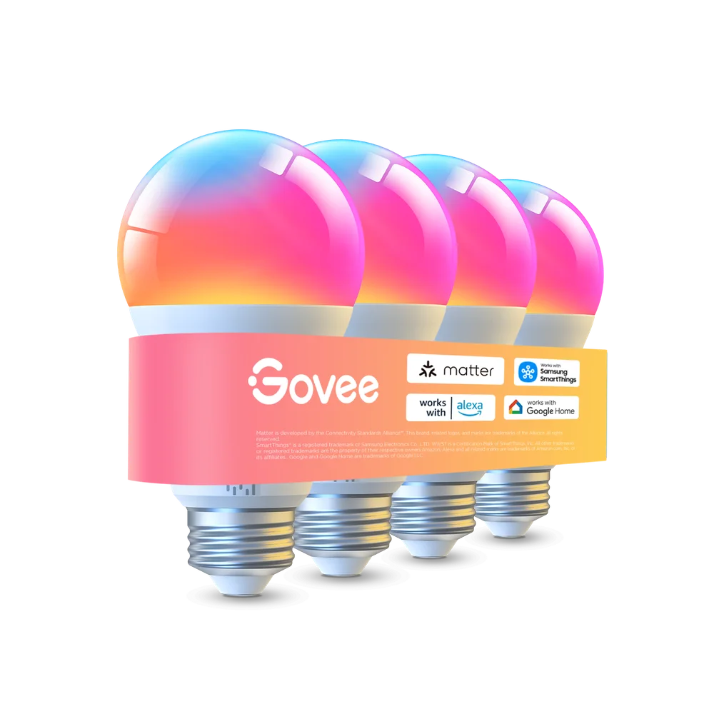 Four Govee H6006 A19 bulbs with Matter-labeled packaging