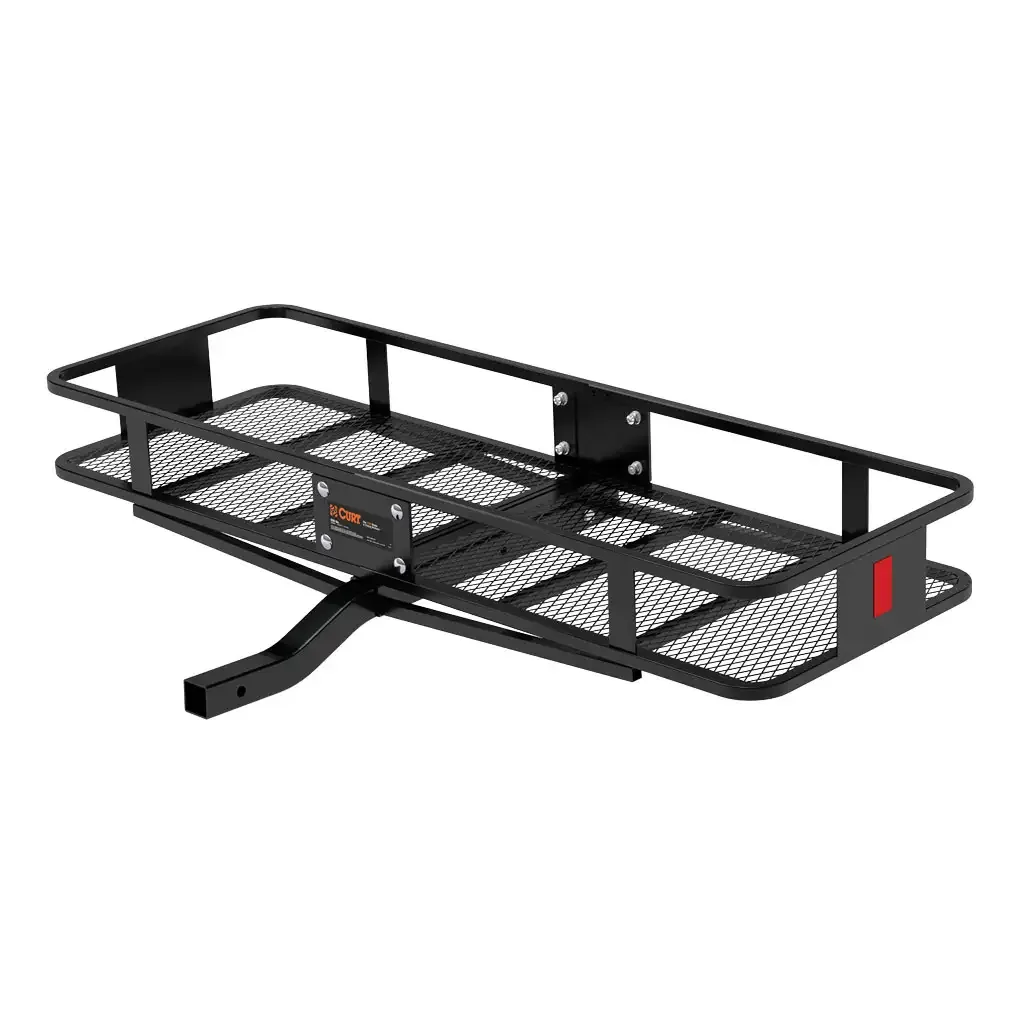 CURT 18150 black steel 60 x 20-inch fixed-shank cargo basket with mesh floor