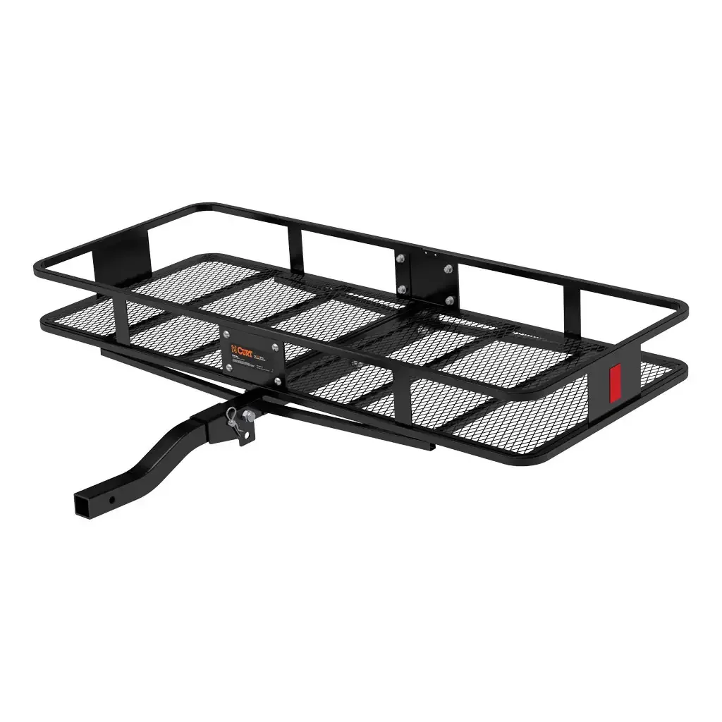 CURT 18153 black steel hitch basket with folding angled shank and mesh floor