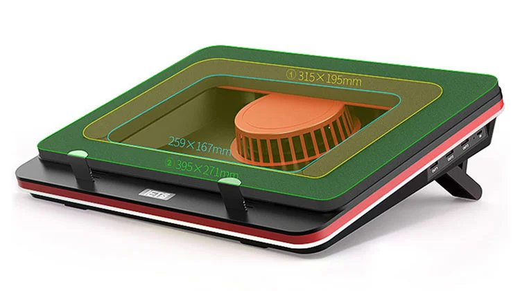 IETS GT500 manufacturer fit diagram showing the foam opening, outer perimeter and side USB hub