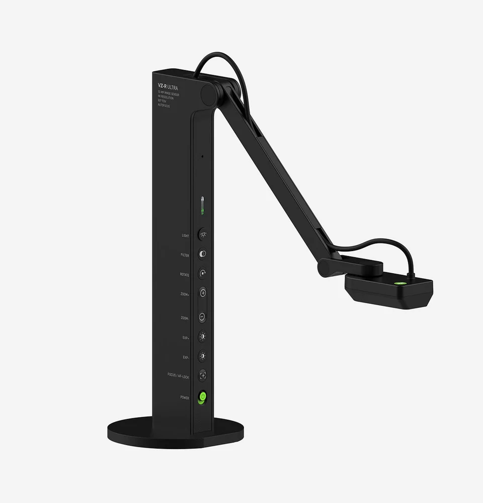 Black IPEVO VZ-R ULTRA with upright control column and articulated camera arm