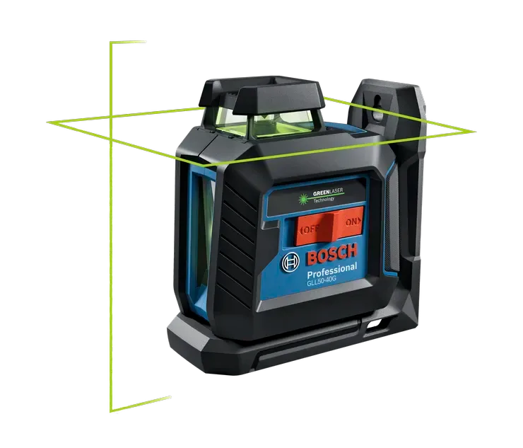 Bosch GLL50-40G green 360-degree cross-line laser with illustrated beam planes