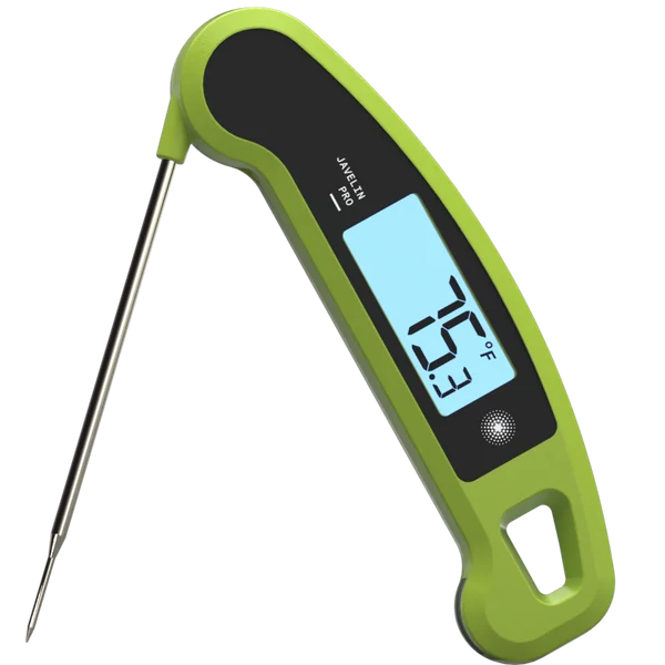 Olive Lavatools Javelin PRO Classic thermometer with its folding probe extended