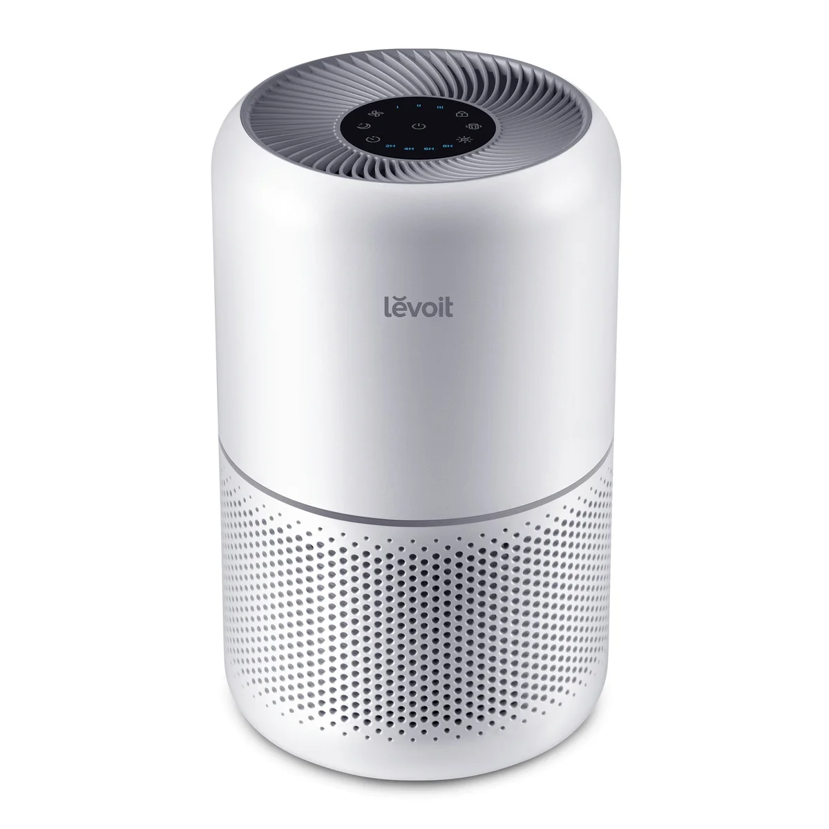 White Levoit Core 300-P cylindrical purifier with circular top controls