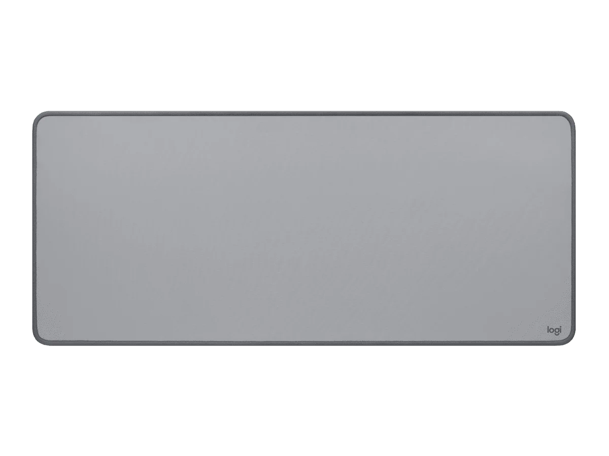 Logitech Studio Series Mid Grey desk mat with stitched border