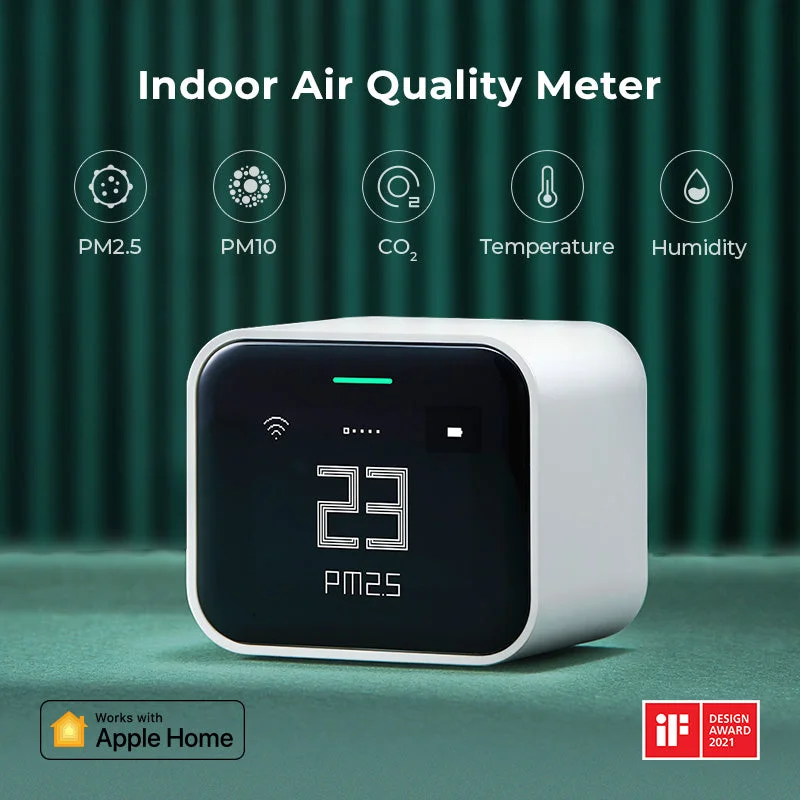 Manufacturer image of the white Qingping Air Monitor Lite with its air-quality display