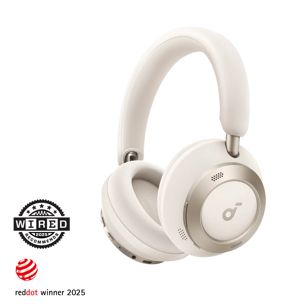 Cream White soundcore Space One Pro headphones, manufacturer promotional image