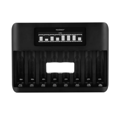 Tenergy TN480U black charger with eight battery slots and LCD status display