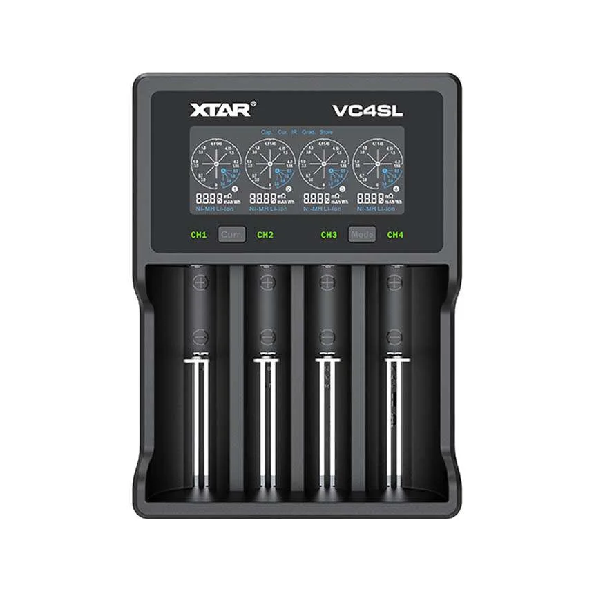 XTAR VC4SL four-bay charger with LCD and adjustable contacts